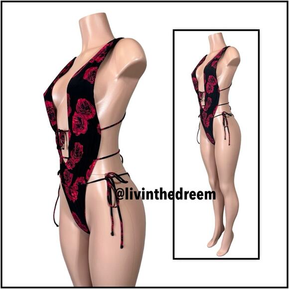 INDAH Heart of Gold Skimpy One Piece Red Roses SZ L $176 - Picture 5 of 13